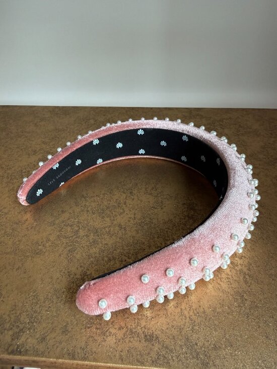 LELE SADOUGHI Dusty Rose Pearl Padded Blush Velvet Headband Hair Band Accessory